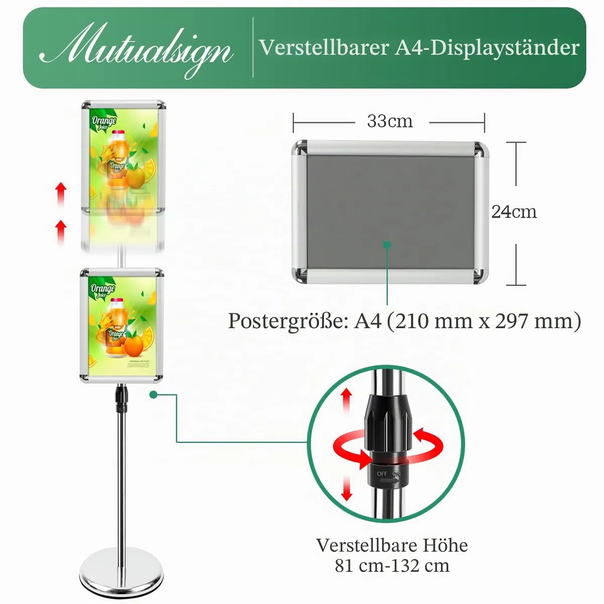 A4 Ständer Schilderhalter Display freistehende Schilder Aluminium Boden Poster Ständer für Informationen, Menüs, Hinweise, Silber, 2 Packungen