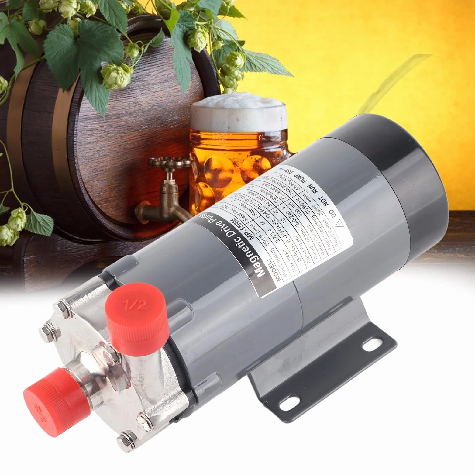 MAGT Bierpumpe, Magnetische Bier Pumpe Edelstahl Bierbrauen Pumpe Hochtemperaturbeständige Magnetische Bierpumpe for Heimbrau Eu Stecker 220V