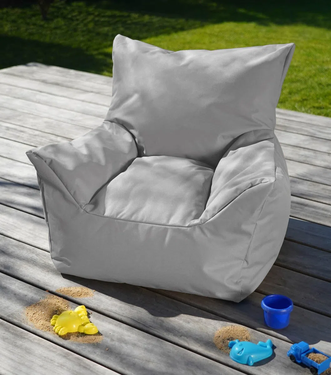 mokebo Kindersessel Outdoor 'Der Gartenzwerg', Sitzsack Kinder mit Füllung, auch als Lesesessel oder Sitzkissen fürs Kinderzimmer, Kindersitzsack oder Sessel für Kinder in Grau