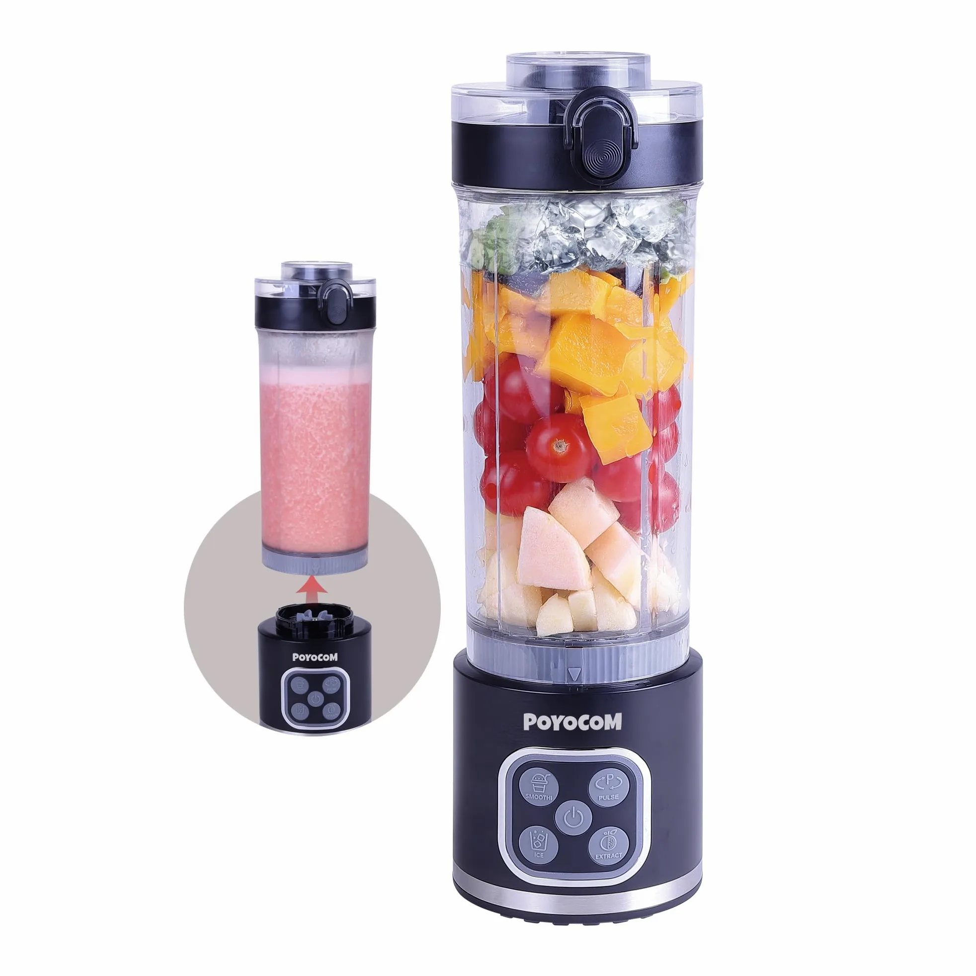 Mini-Standmixer und Smoothie-Maker, 750 ml abnehmbarer Behälter, 700W tragbarer Mixer, für Smoothies, Ice Crush, auslaufsicherer Deckel und Trinkschnabel, wiederaufladbar über USB-C, Schwarz