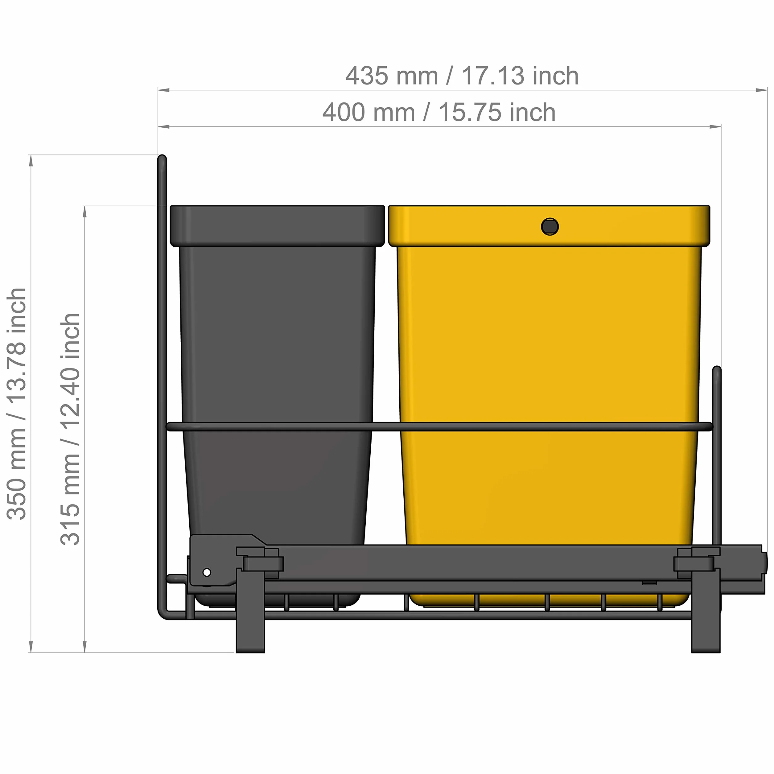 LM 64/3a Einbau Mülleimer ausziehbar mit 3 Abfalleimer (1x11L, 2x8L) in Farben anthrazitgrau, gelb, braun - Trio Mülltrennsystem für die Küche Unterschrank- anthrazit 32,8 x 43,3 x 35,4cm