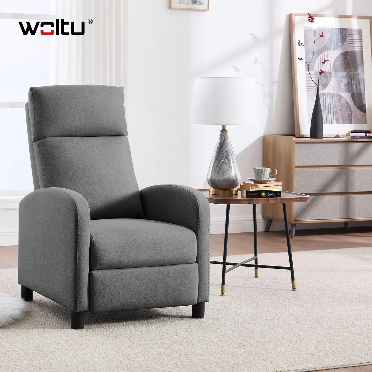 WOLTU Relaxsessel mit Liegefunktion, verstellbar, Polster, 89 x 102 x 65,5 cm, Leinen, Dunkelgrau