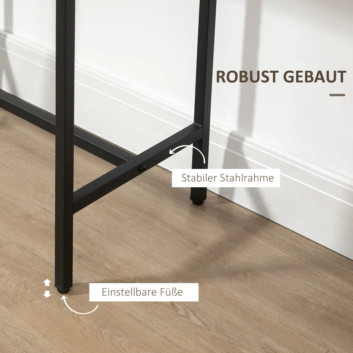 HOMCOM 3-teilig Esszimmergruppe Bartisch mit 2 Stühlen Essgruppe Esstisch Set Bartisch Set für Küche Esszimmer Bistro Industrie-Design Spanplatte Stahlrahmen Naturholz+Schwarz 80 x 50 x 85 cm