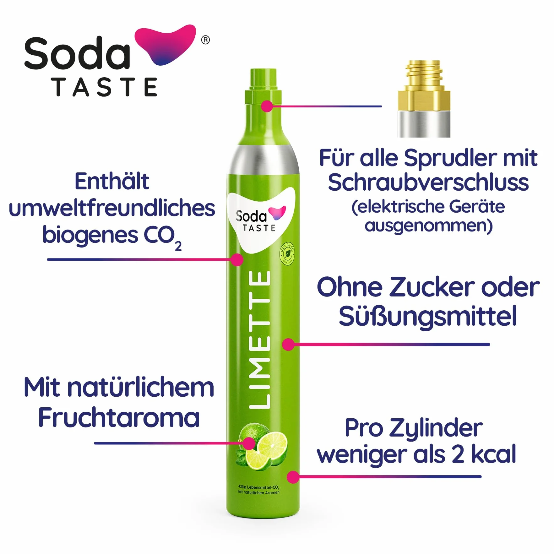 SodaTASTE Sparpaket: Mysoda Woody - Wassersprudler aus erneuerbarem Holzkomposit mit 1L BPA-freier Plastikflasche, CO2-Zylinder Classic + CO2-Zylinder Limette (Rosa)