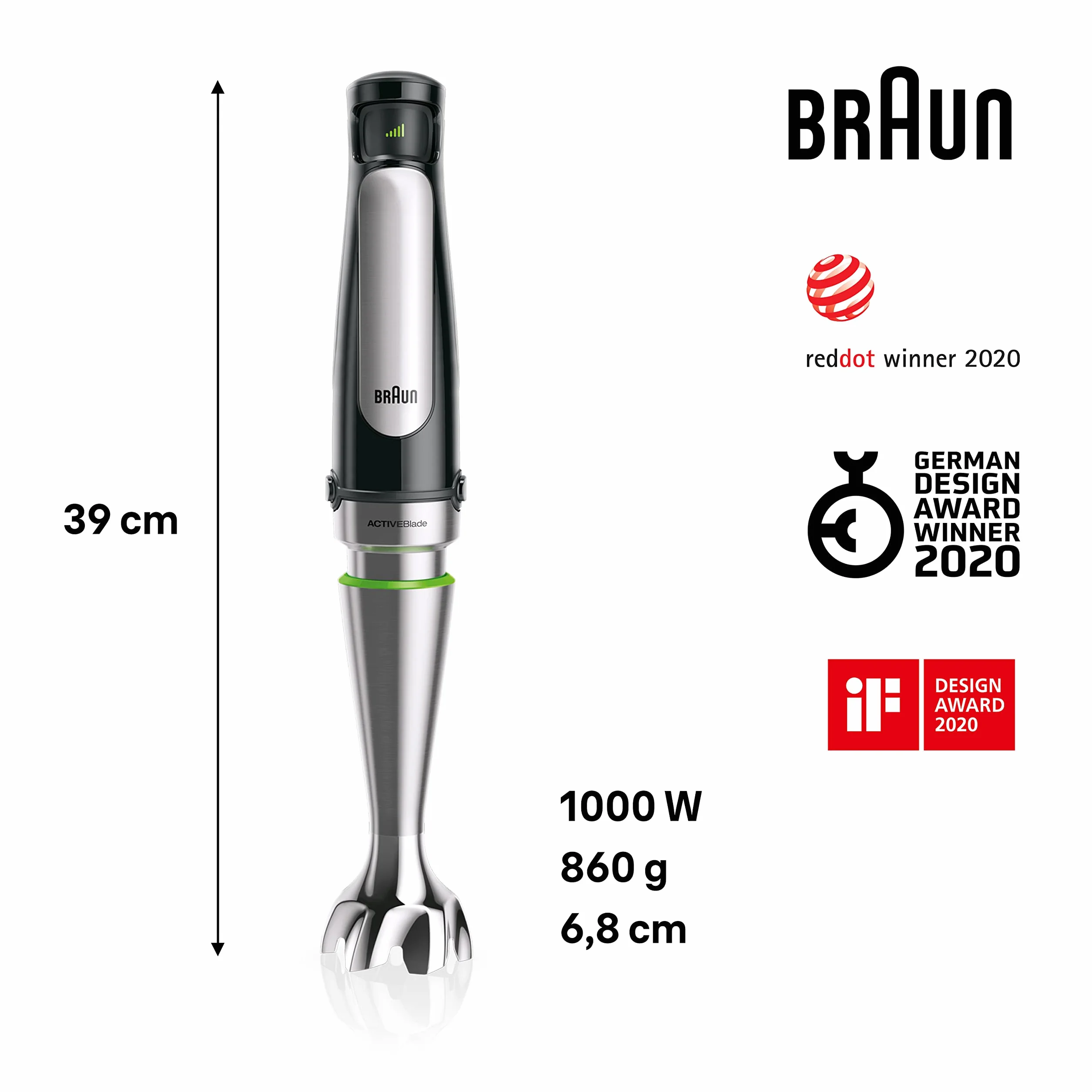 Braun MultiQuick 7 - Stabmixer mit SplashControl-Technologie, ActiveBlade System, Präzise Geschwindigkeitsregelung, 1,25L Standmixer, Zerkleinerer, Schneebesen, 600 ml Becher, 1000W, Schwarz (MQ7045X)