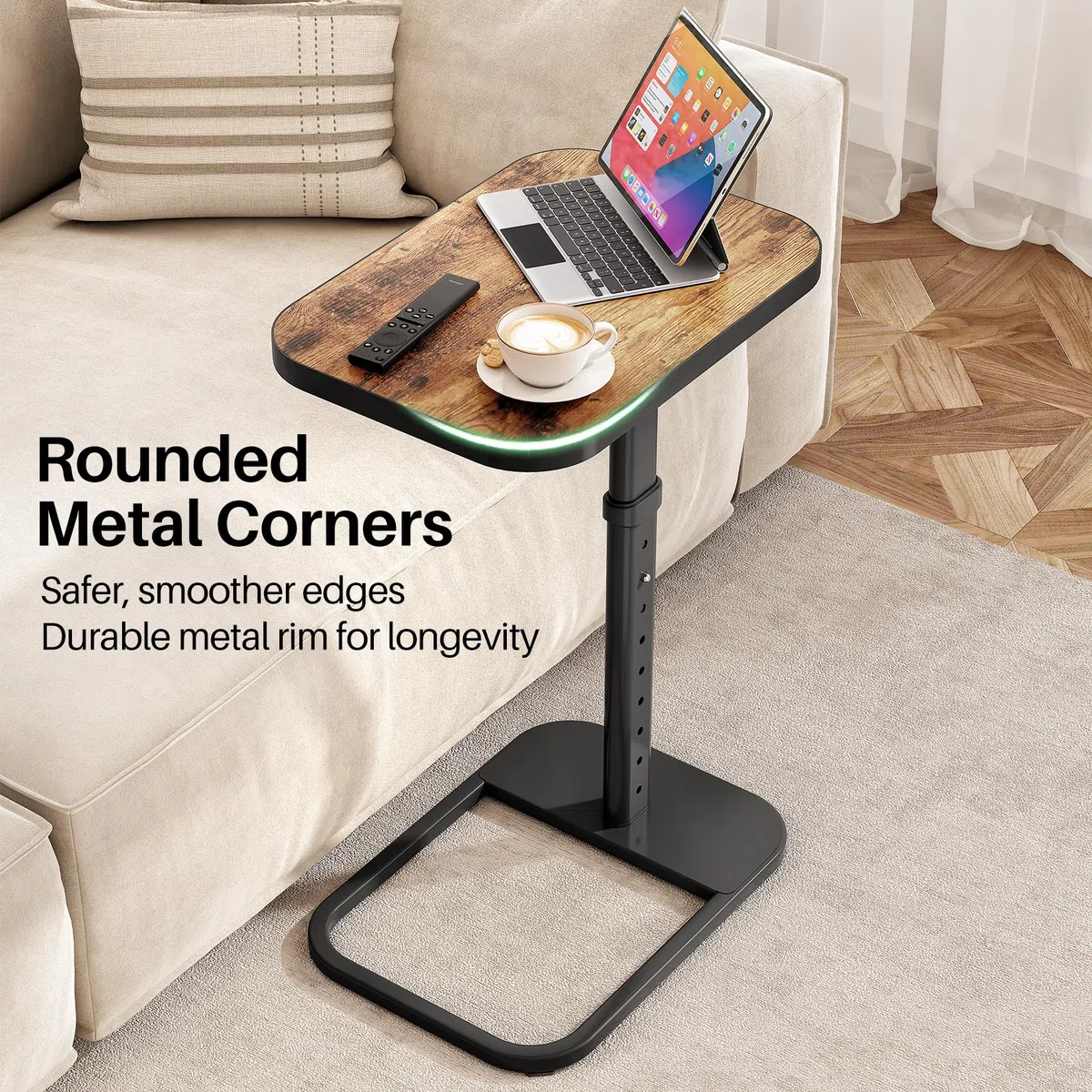 Kitstorack TV-Tablett, höhenverstellbar, Flip-Top, abgerundete Metallecken, Snack-Tisch für Couch, Sofa, Bett, Stuhl, Wohnzimmer, C-förmiger Beistelltisch zum Essen, Abendessen oder Laptop, kleine