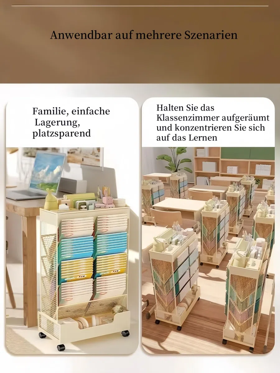 Mobiler Bücherregalwagen mit Rädern, stabil, 41.2x18.3x68.6cm, für Wohnzimmer, Büro