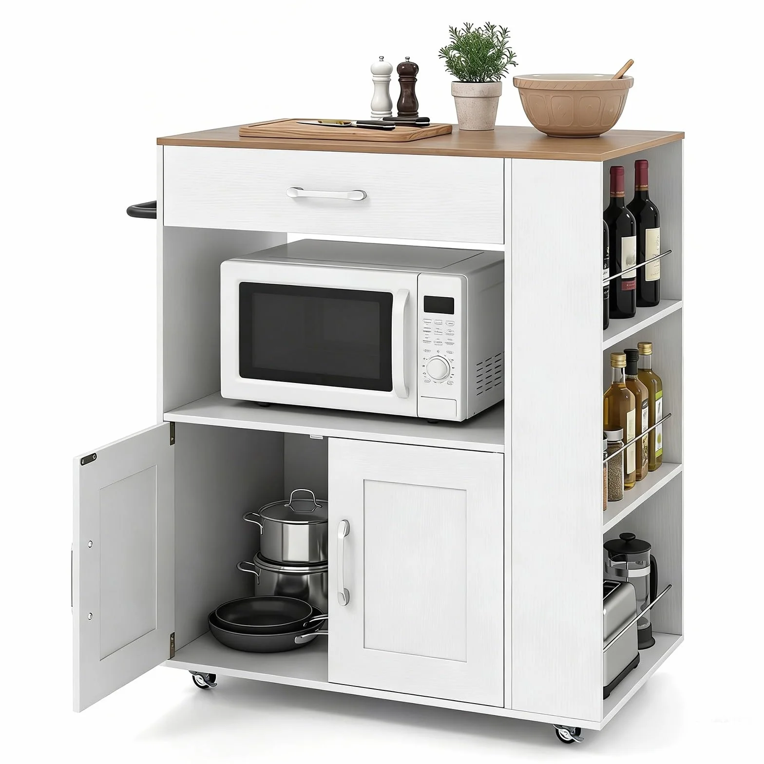 GIANTEX Küchenwagen mit Rollen, Servierwagen mit Arbeitsplatte, 75x46x90,5 cm, Weiß