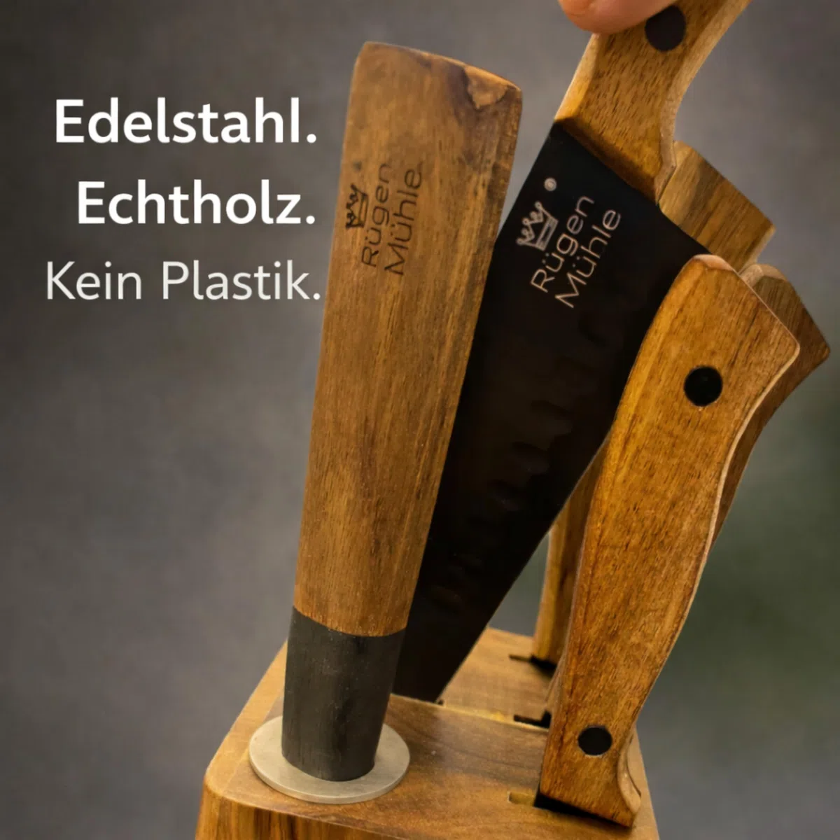 DER ORIGINAL - RÜGEN MÜHLE Premium Design Messerblock, 7-teilig, Akazien Echtholz, Edelstahl, Rostfrei, Messerset, Messerblock mit Messer, Knife Set, Küchenmesser Set, Messer Set, Messerset mit Block