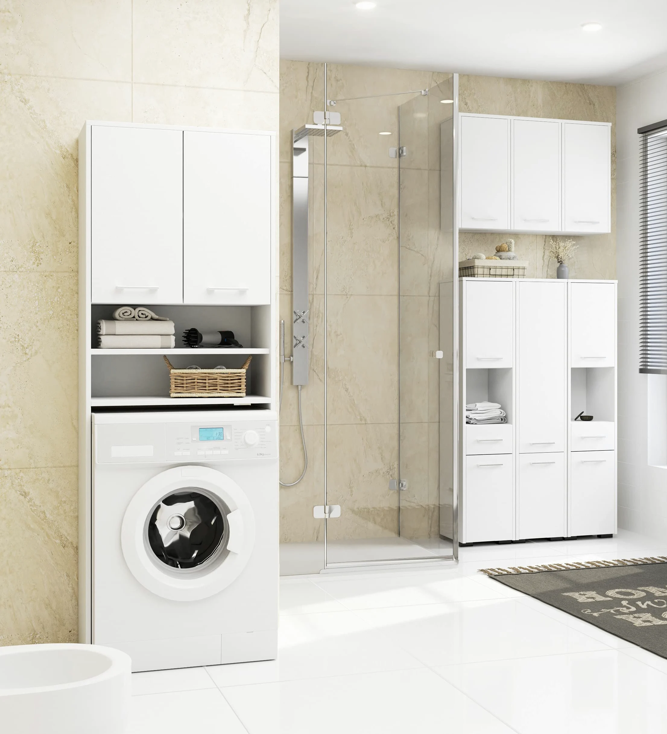 AKORD | Badezimmer‑Hängeschrank FIN W60 2D 2-türig | Hängeschränke Fürs Bad | Tür Links oder Rechtseitiger Montage | B60 x H60 x T22,5 cm | Gewicht 18 kg | Weiß