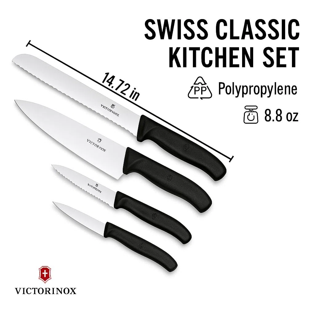 Victorinox Swiss Classic Küchenmesser Set, Küchengarnitur, 5-teilig, Extra Scharf, Swissmade, schwarz