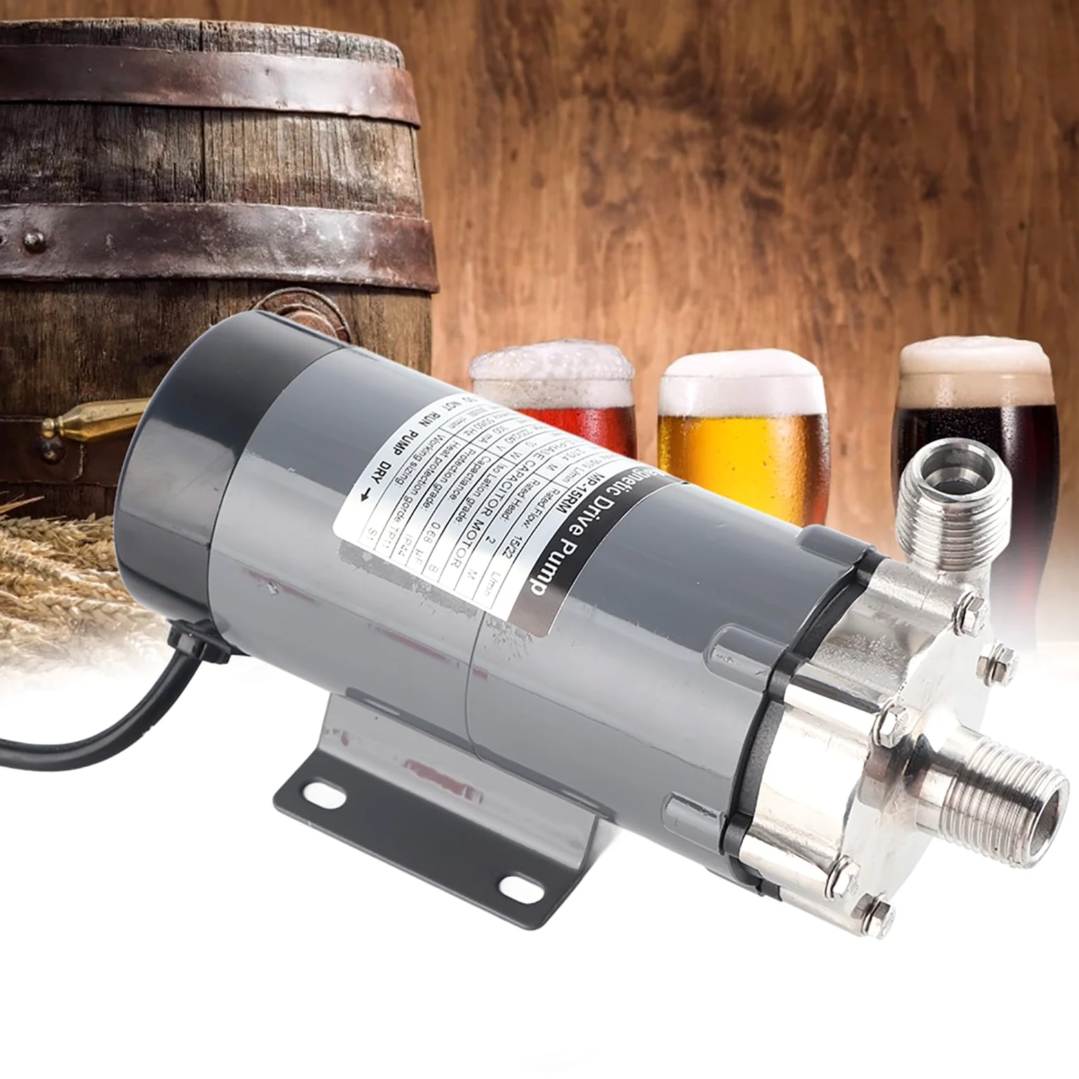 MAGT Bierpumpe, Magnetische Bier Pumpe Edelstahl Bierbrauen Pumpe Hochtemperaturbeständige Magnetische Bierpumpe for Heimbrau Eu Stecker 220V
