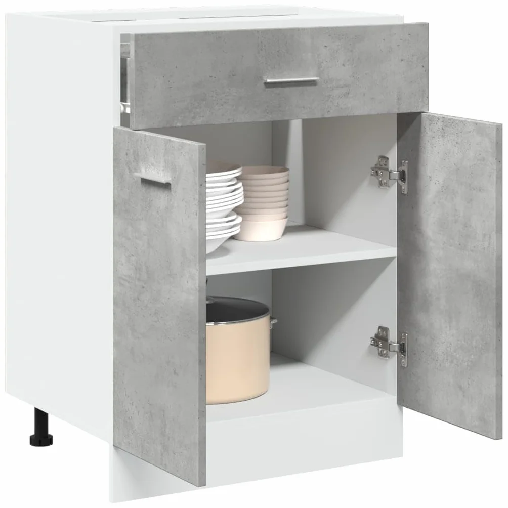vidaXL Unterschrank Lyon Kollektion, Beton Grau, 60x46x81,5 cm, Holzwerkstoff, Badezimmer & Küche Aufbewahrung, Unterbeckenschrank, Wandmontierbar, Wohnaccessoire