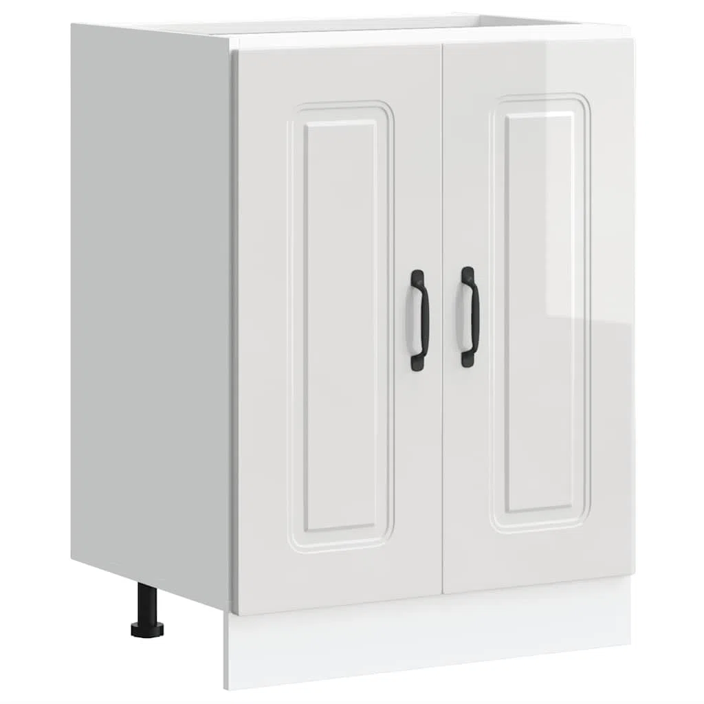 vidaXL Spülenunterschrank Kalmar Hochglanz-Weiß 60x46x81,5 cm, Küchenunterschrank, Unterschrank für Küche, Küchenzeile, Küchenschrank, Schrank Küche
