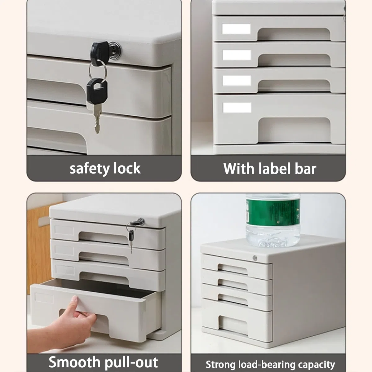 Schubladenbox – Abschließbarer A4-Aktenschrank Für Den Schreibtisch, Mehrschichtiger Schreibtisch-Organizer Mit Schloss Für Dokumente Und Zubehör(Schwarz,4-Layers)
