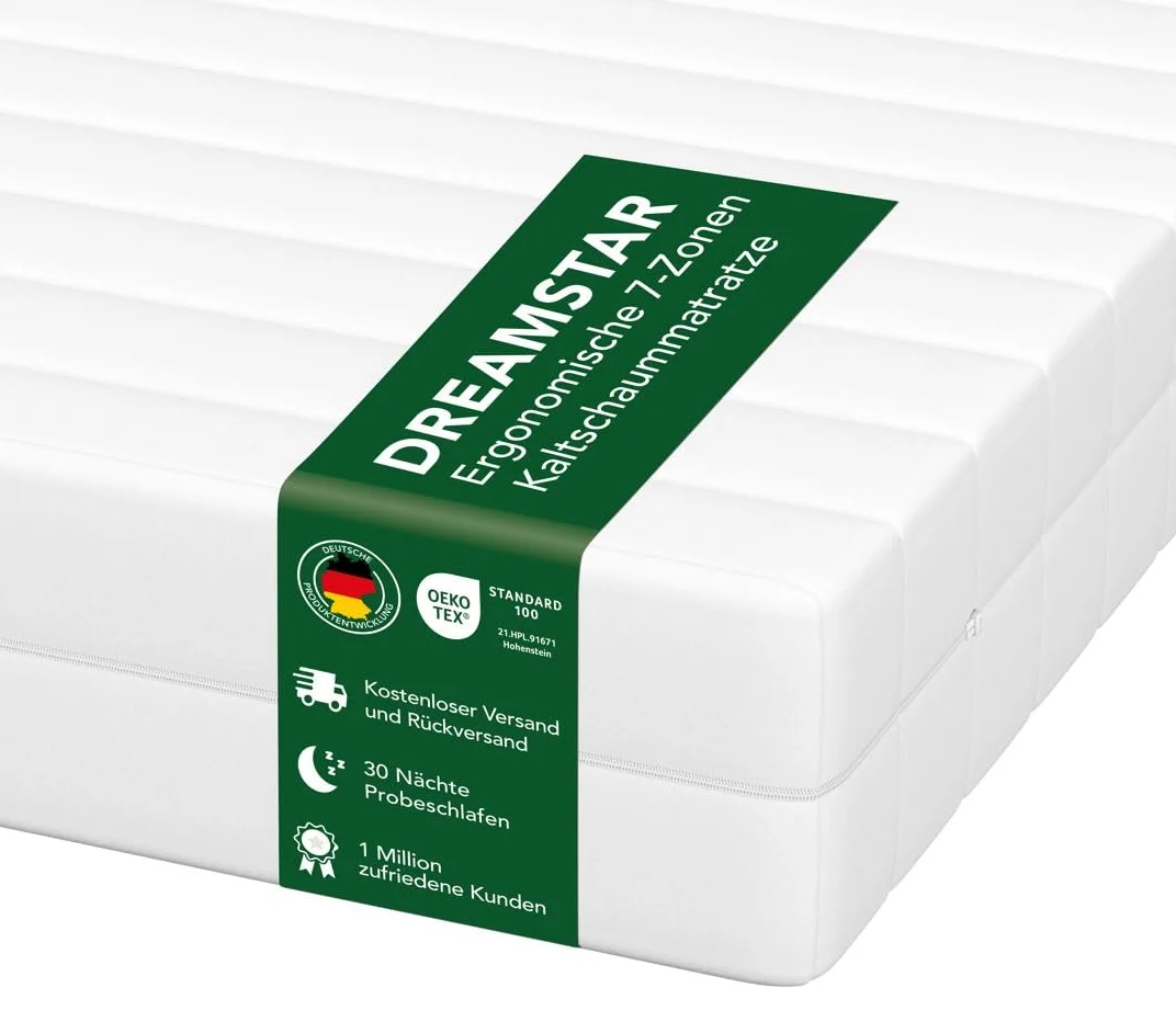 DREAMSTAR Easy Flex 7-Zonen Matratze 80x190 cm | H3&H4 | Ergonomische Kaltschaummatratze | Hypoallergen & Antibakteriell | Bezug abnehmbar & waschbar | Oeko-TEX® | (13cm, 80 x 190 cm)