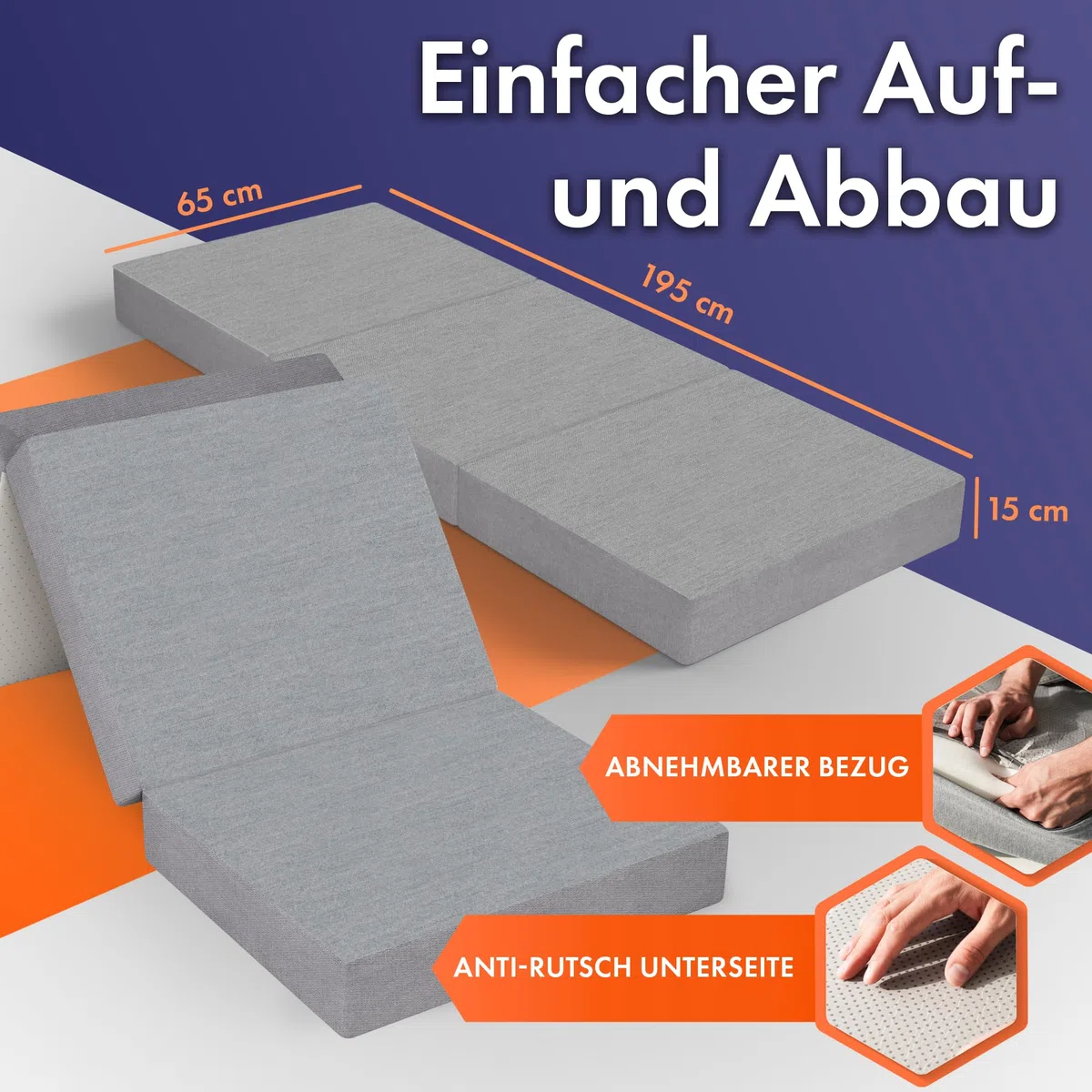 Klappmatratze Faltbar Extra Dick - Gästematratze Klappbar für Bequemen Schlaf - Gästebett Klappbar als Klappbett - Faltmatratze Indoor & Outdoor - Matratze Einfacher Aufbau - Reisematratze Futon