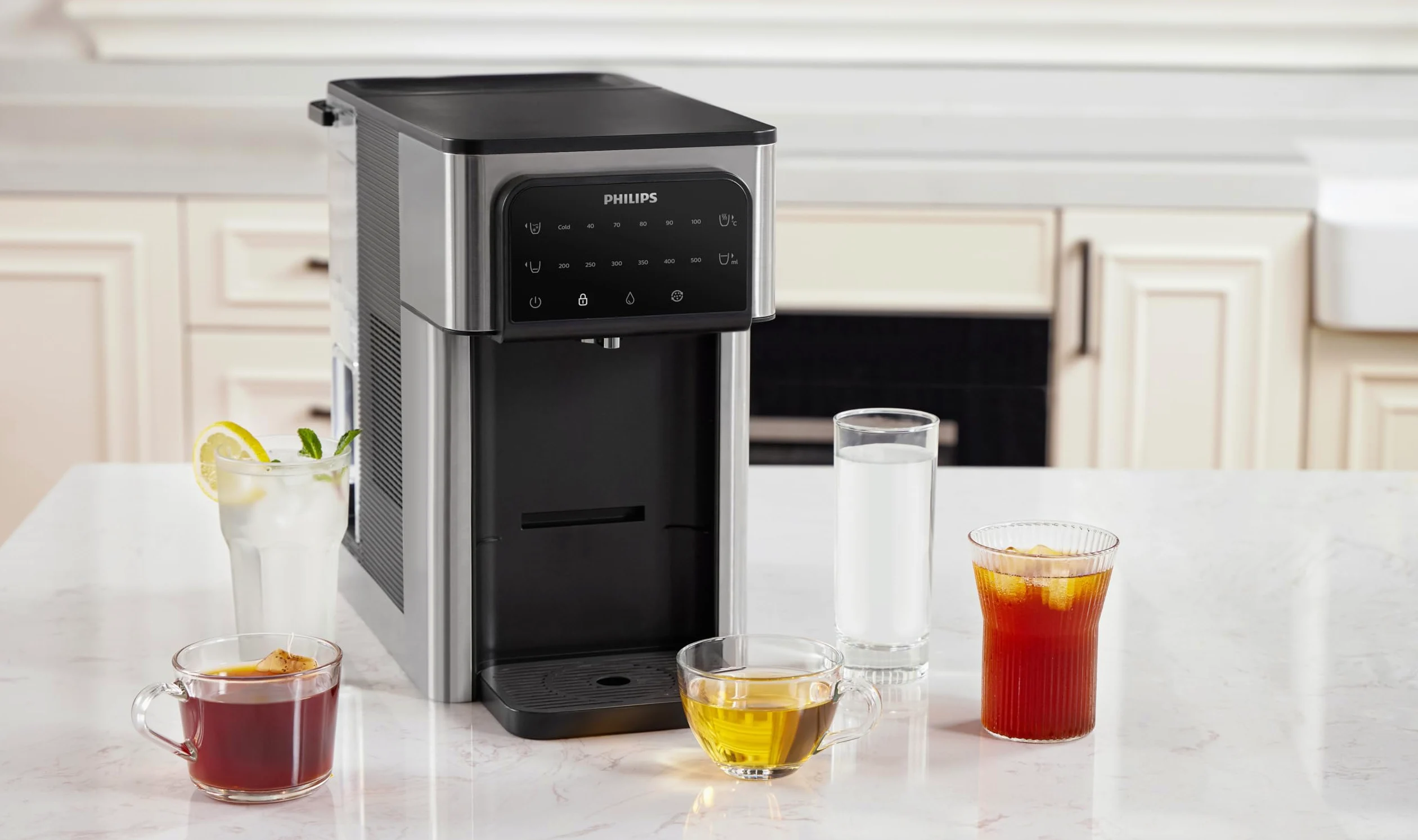 Philips Water All-IN-ONE-Wasserstation, Dispender für gefiltertes Heiß- und Kaltwasser, 2.8 L Fassungsvermögen, 6 Temperaturvoreinstellungen, Touchscreen ADD5980/31 Silber Schwarz Einheitsgröße