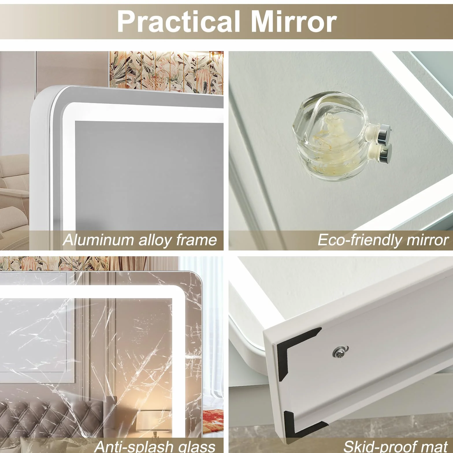 Hollywood Schminkspiegel mit Beleuchtung, Hollywood Spiegel mit 3 Farbtemperaturen, Groß Schminkspiegel mit Touchscreen-Steuerung und USB Für Makeup 80 X 57cm