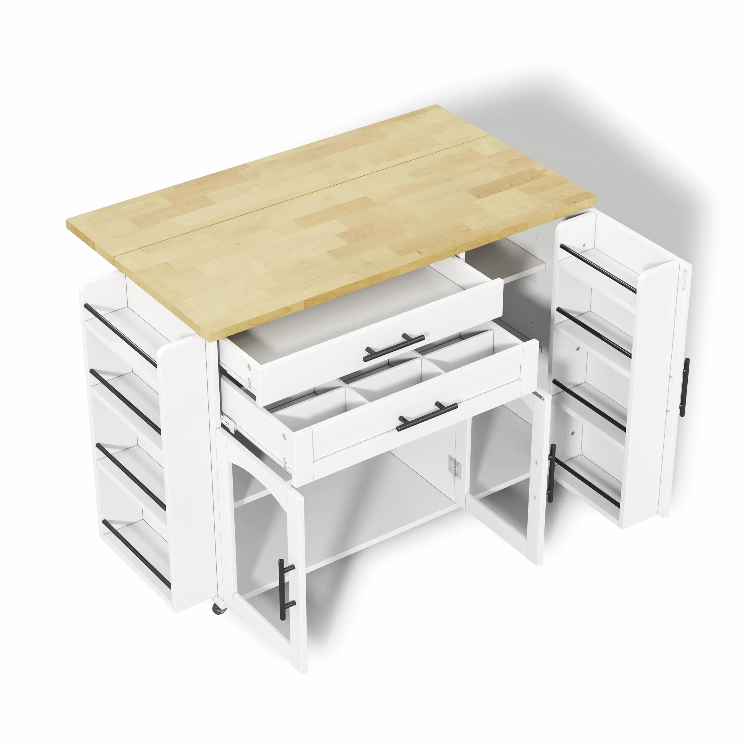 Mobiler Kücheninsel mit klappbarem Arbeitsbereich 120x45x90 cm 5 Räder