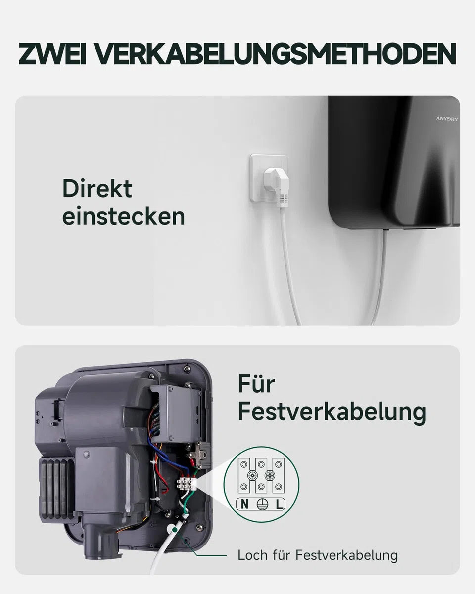 anydry IronStorm 2815 Gewerblicher Händetrockner mit HEPA-Filter 1600W Edelstahl gebürstet Matt Schwarz