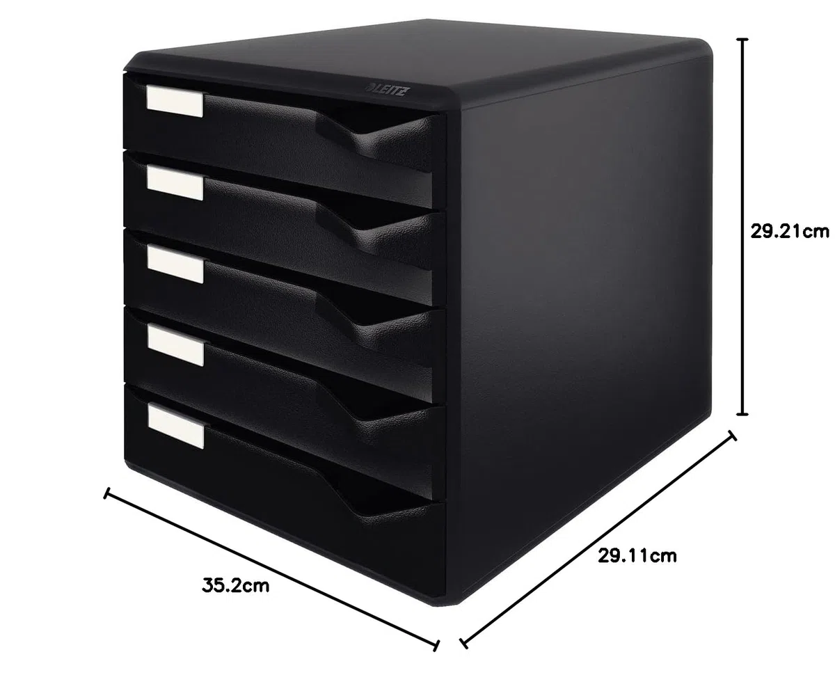 Leitz Post-Set mit 5 Schubladen, Schubladenset zur Aufbewahrung von Dokumenten und Büromaterialien, Schwarz, 52930095