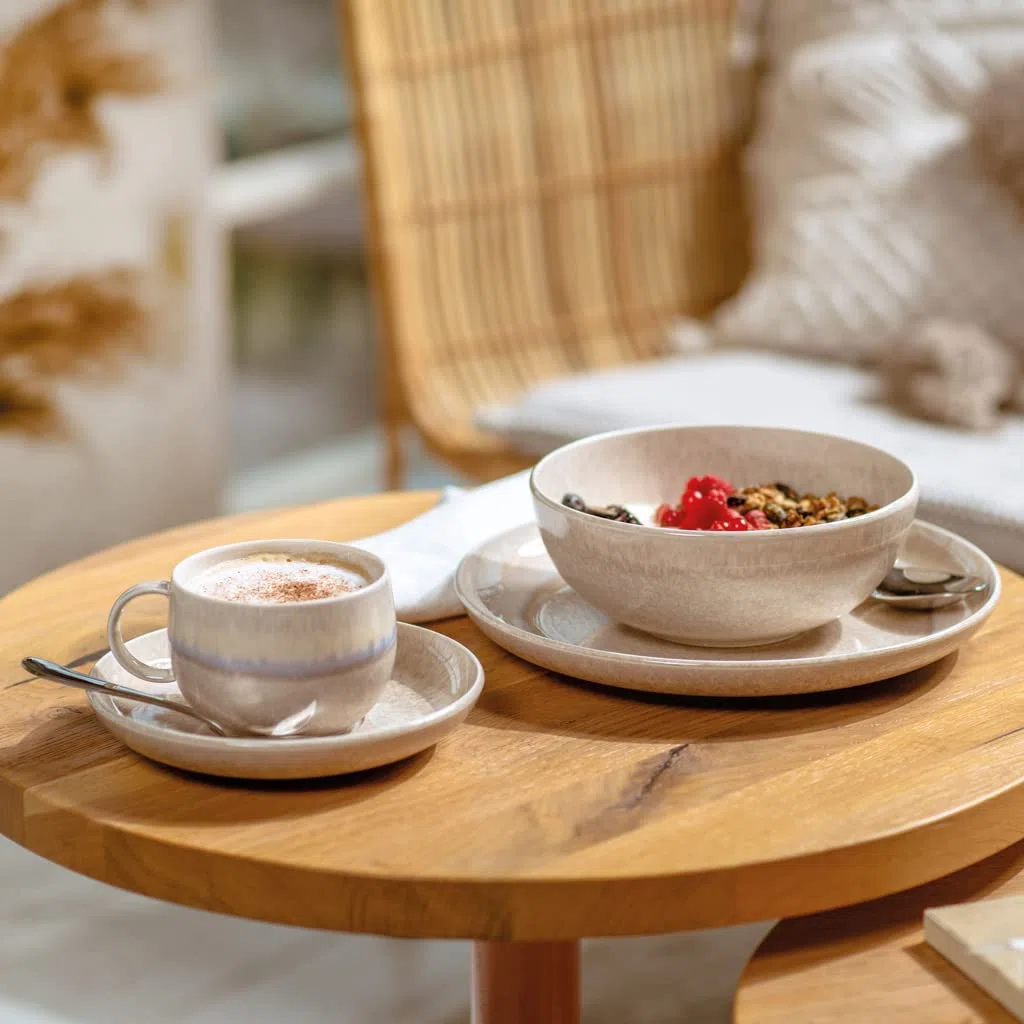 Villeroy & Boch like. by Perlemor Sand Kaffeeuntertassen 6er Set, 16 x 3 cm, Untertasse im Pottery Look mit Effektglasur, Premium Porzellan