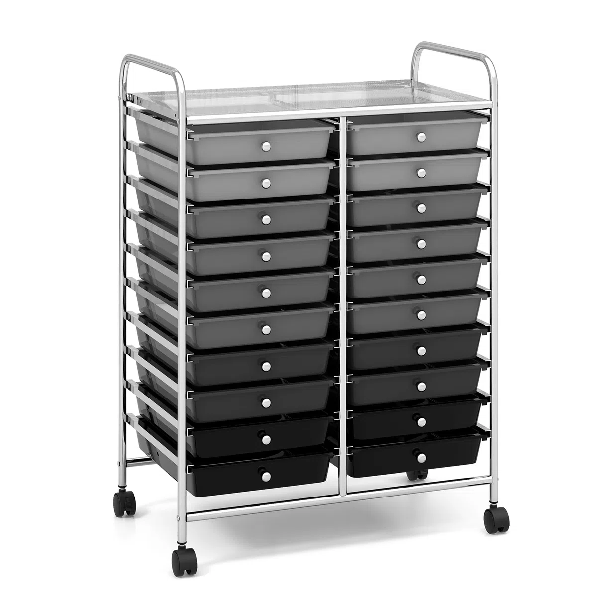 COSTWAY Rollwagen mit 20 stapelbaren Schubladen, Schubladenwagen, Rollcontainer mit Metallgestell und Ablagefläche, Badrollwagen Beistellwagen für Büro, Wohnzimmer (Gemischt Schwarz)