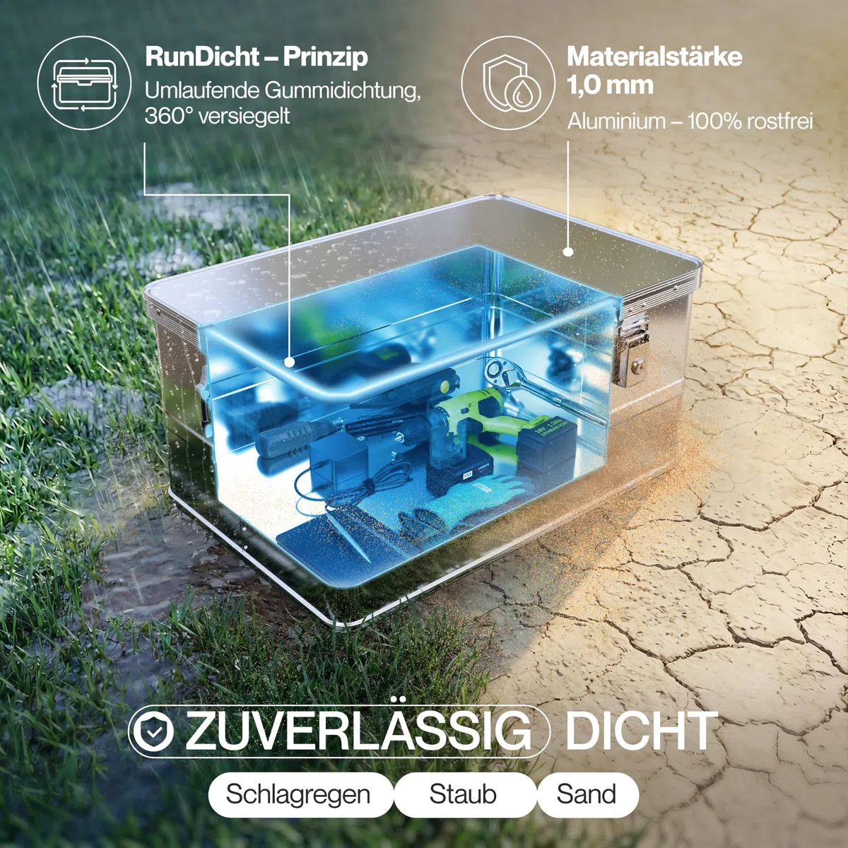 Trucky Aluminium Box mit Deckel Silber Alukiste 50L Alu Kiste Abschliessbar | Transportbox, Metallbox, Aufbewahrungsbox, Metallkiste