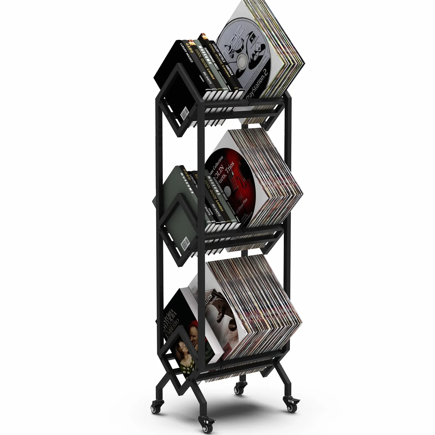 VEDECASA DJ Vinyl Record Schallplatten Plattenständer Regal Vinyl Regal mit 3-stöckiges Speicherhalter Rack LP Storage Display Ständer Regals Plattenspieler für Wohnzimmer Schallplattenständer
