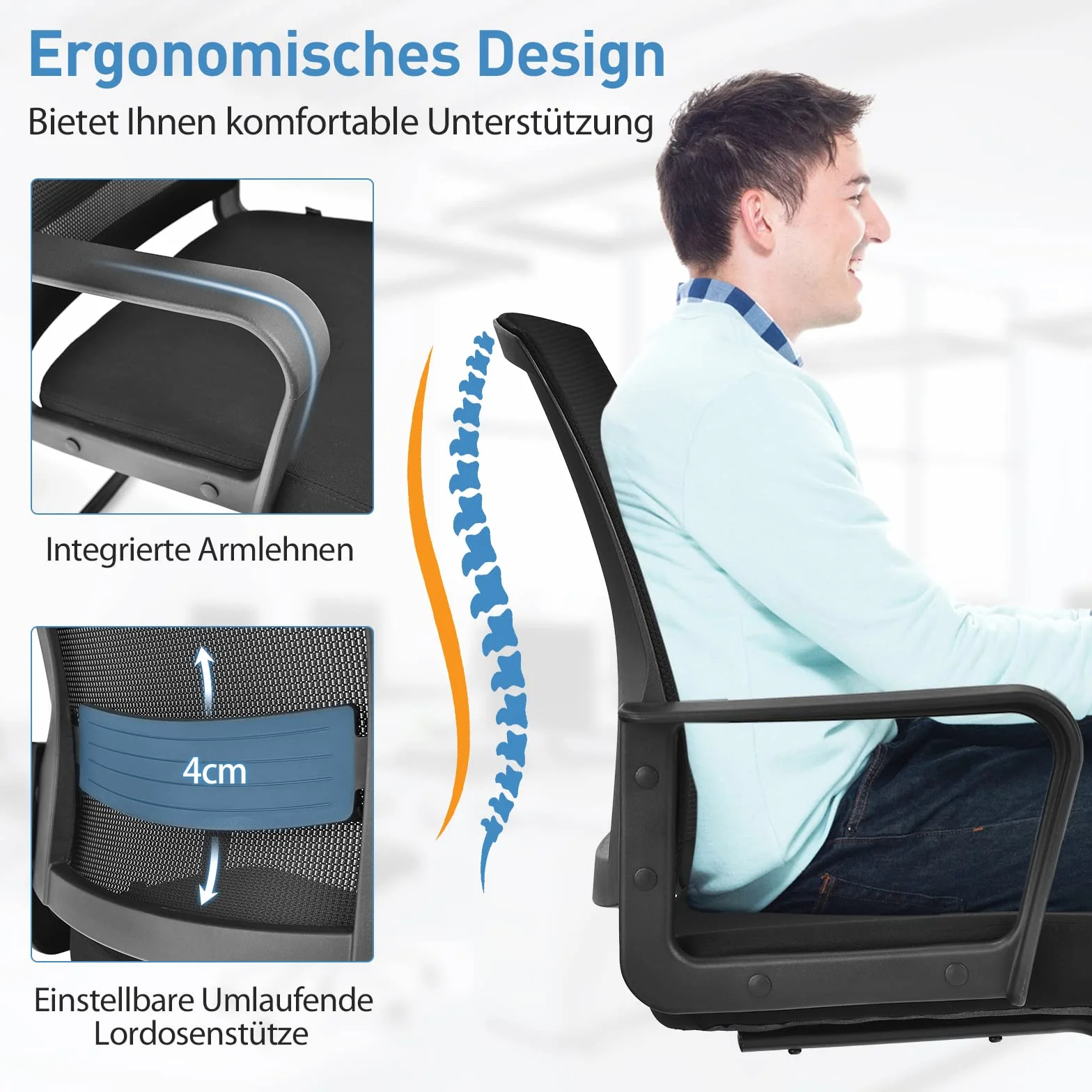 COSTWAY Freischwinger Stuhl, Schwingstuhl mit Armlehne, Konferenzstuhl, Bürostuhl, Computerstuhl bis 136kg belastbar, Besucherstuhl für Büro, Konferenzraum, Arbeitszimmer