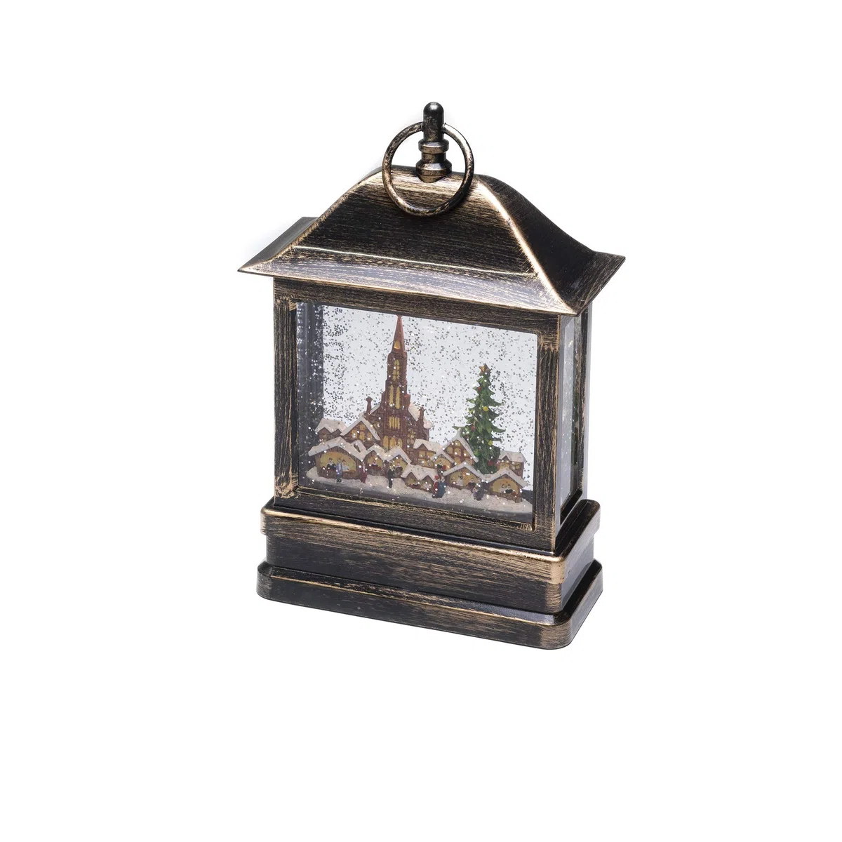 Konstsmide LED Schneelaterne mit Kirche und Weihnachtsmarkt, wassergefüllt, wählbare Energieversorgung, mit 5h Timer, warm weiße Diode, 4.5V Innentrafo/batteriebetrieben, Innen - 4350-000
