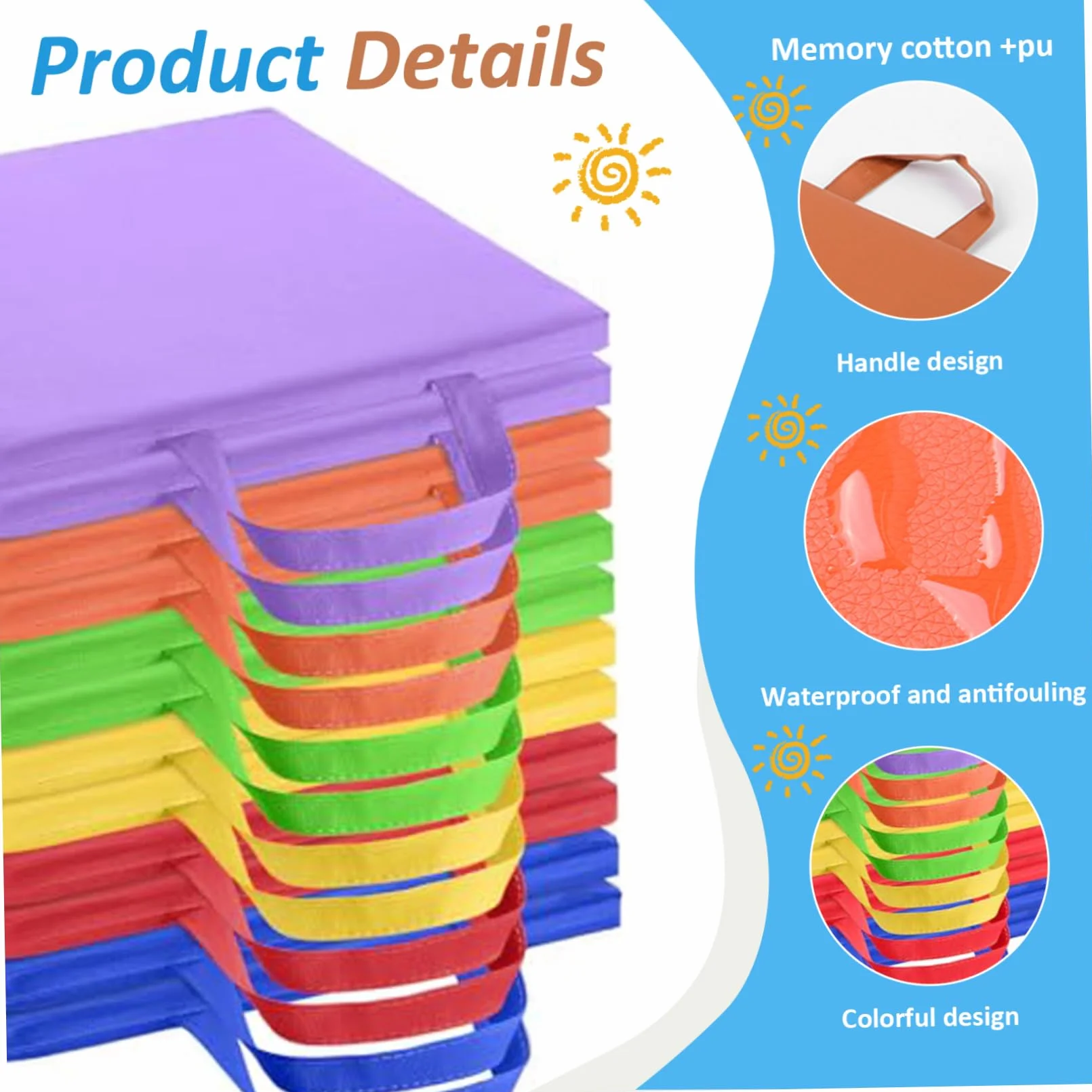 Bodenkissen für Klassenzimmer, 12pcs 12 Zoll wasserdichte flexible Sitzplätze mit Griff, 6 Farben Rechteckige Bodensitz, Kissen für Kinder, Kindertagesstätte, Vorschule, flexible Sitzplätze für Klass