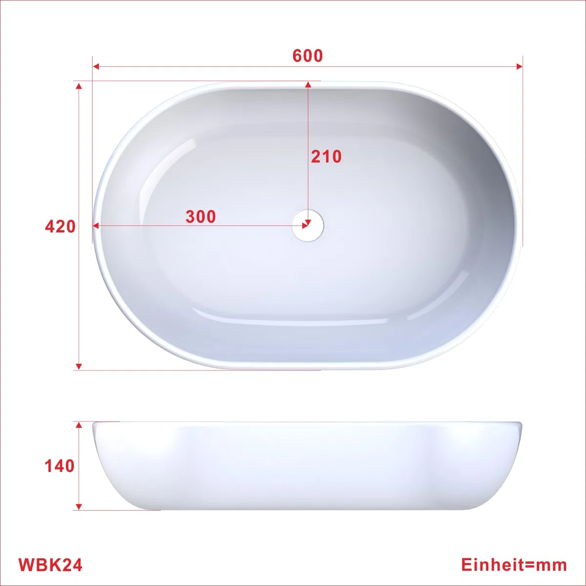Design-Waschbecken Keramik Weiß Oval 60 x 42 cm Aufsatzwaschbecken Moderner Waschtisch für Unterschrank Waschplatz Badezimmer Handwaschbecken Aufsatzbecken Waschschale OHNE Hahnloch Überlauf