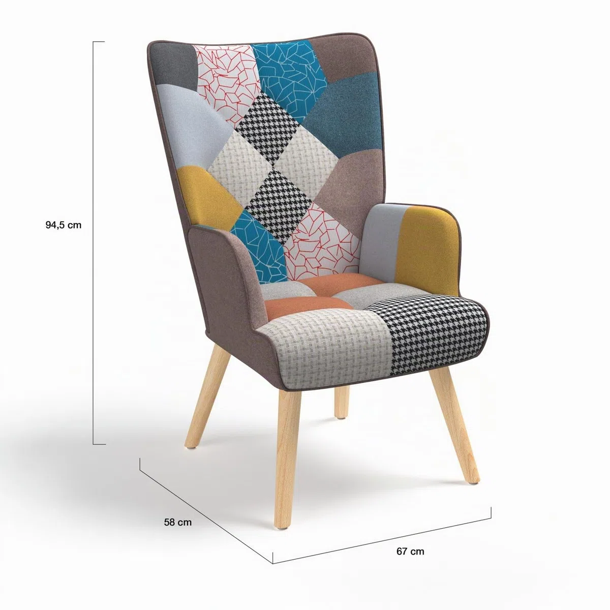 IDMarket - Skandinavischer Sessel Ivar mit mehrfarbigem Patchworkstoff