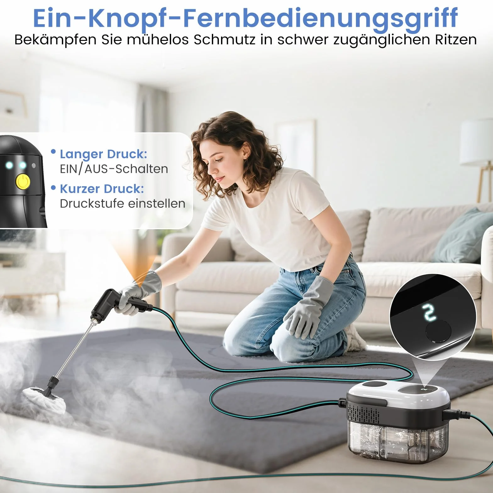 Granarbol 2500W Profi Hochdruck Dampfreiniger Handgerät für alles,15s Heizung 1.4L Handdampfreiniger,mit 18 PCS Reinigungsset und Verlängerungsstange,für Boden Polstermöbel Auto Bad Fenster,Entfetten