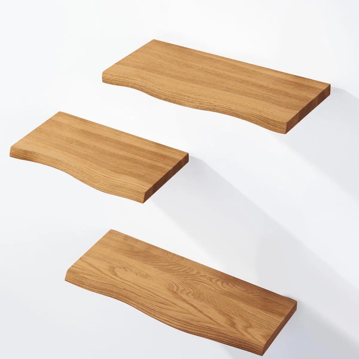 LAMO Manufaktur 3 Stück Wandregal aus Holz mit unsichtbarer Befestigung 40/35/30cm | Wandregal aus 100% echtem Holz | Hängeregal für Wohnzimmer Wandregale Set 1 Baumkante Farbe: Rustikal