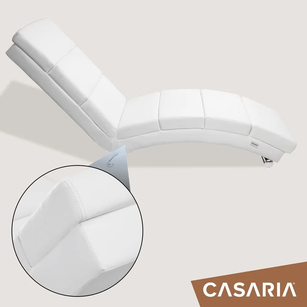 Casaria Relaxliege XXL London 186x89x55 cm Kunstleder Gepolstert 180kg Belastbarkeit Chaiselongue Relaxsessel Weiß
