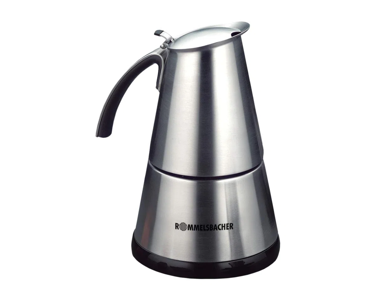 Rommelsbacher Espresso Kocher EKO 364/E, elektrisch, hochwertige Edelstahlkanne, Filtereinsatz für 2 oder 4 Tassen, verdecktes Heizelement, 360° Zentralsockel, automatische Abschaltung, 365 W