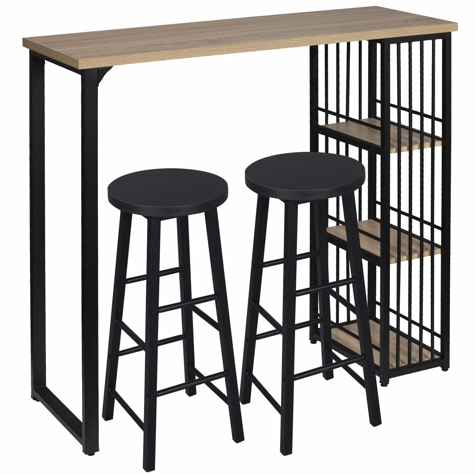 WOLTU 1x Bartisch + 2X Barhocker Stehtisch Bistrotisch Bartheke Tresentisch, mit 3 Ablagefläche, Metallgestell, MDF, 120x40x105cm(BxTxH)