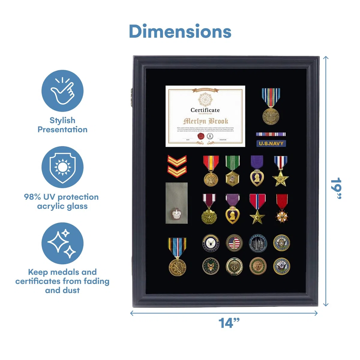 flybold Pin-Vitrine, Schwarz, 19 x 14 x 19 inches, 1.86 kg, Wandmontage, Kunststoffrahmen 17.5 x 12.5 inches