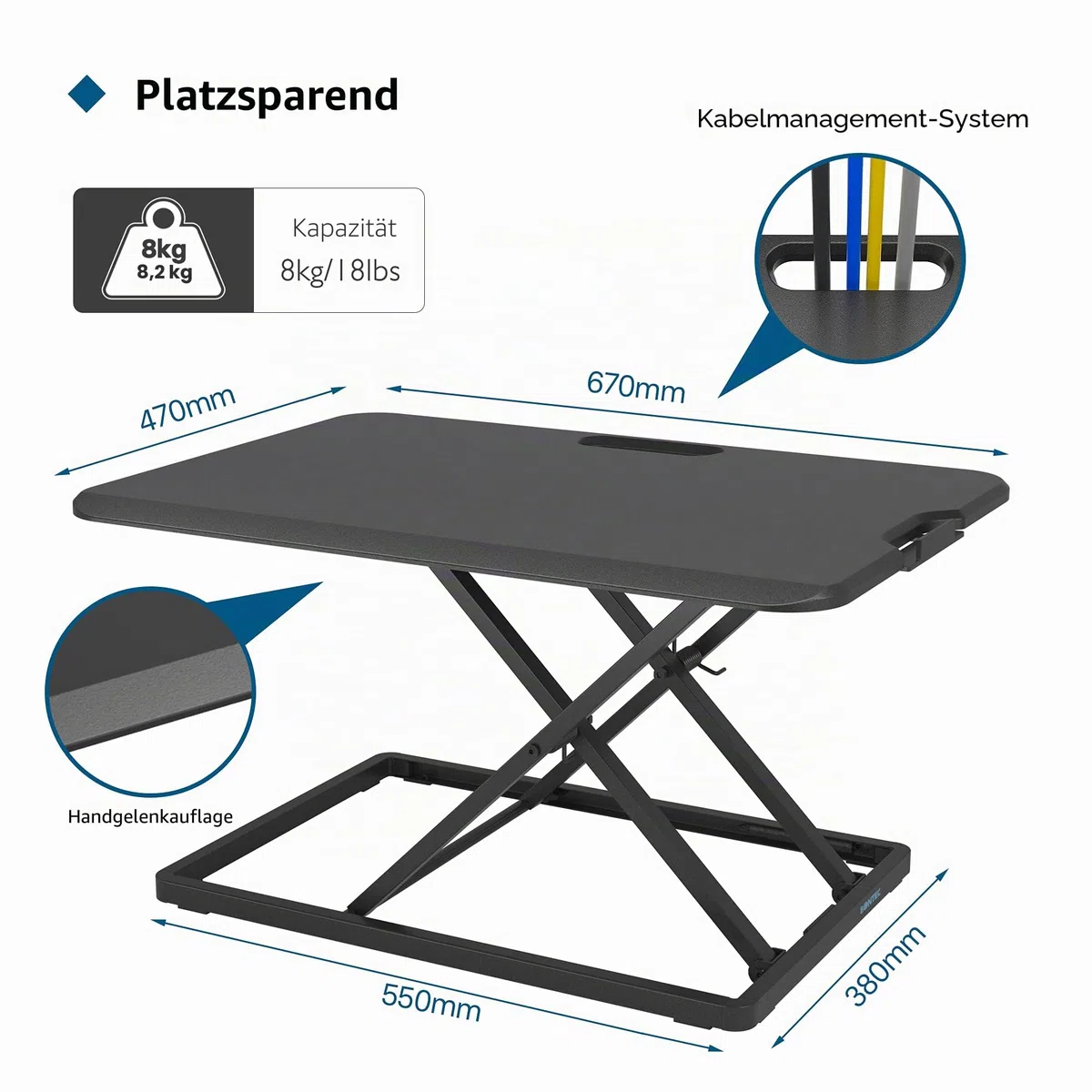 BONTEC Höhenverstellbarer Schreibtischaufsatz, Schreibtisch Erhöhung 67x47cm, Tragfähigkeit 8 kg, Stehpult, Ergonomischer Stehtisch, Standing Desk Converter Für Laptop & Monitor