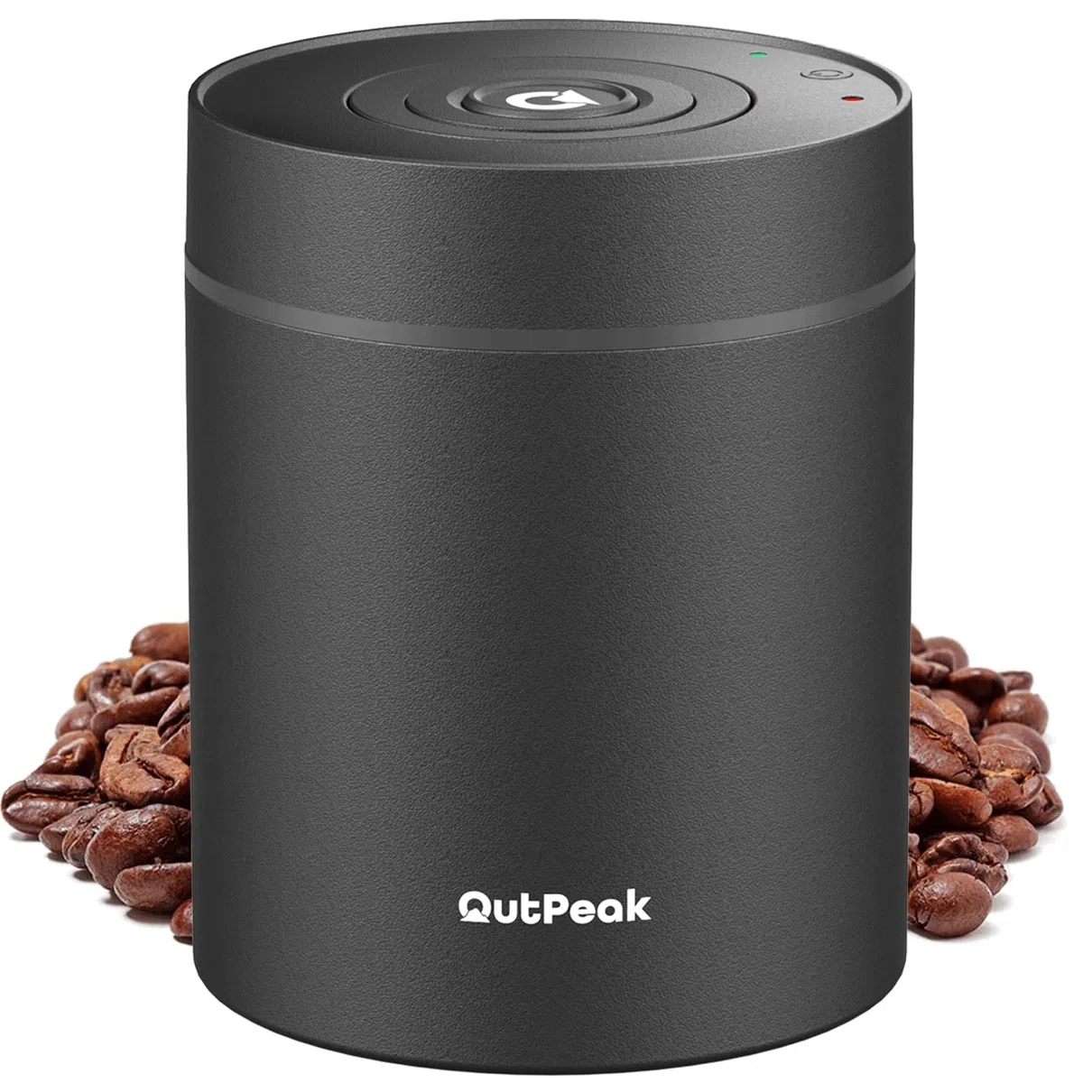 OUTPEAK Neo 2026 Kilo Auto-Vakuum-Kaffeedose, 1,5 l Fassungsvermögen für 500 ml Kaffeebohnen, Ein-Knopf-Bedienung, Edelstahl-Kaffee-Aufbewahrungsbehälter für Barista, Geschenke (groß, mattschwarz)