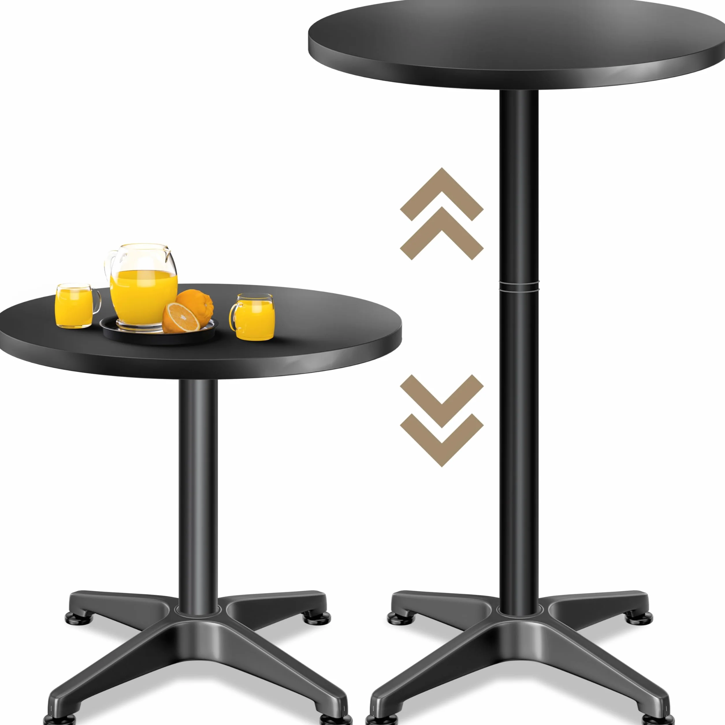 Casaria® 2in1 Stehtisch Höhenverstellbar 70 cm / 115 cm Hoch Aluminium Ø 60 cm Rund Wetterfest Outdoor Indoor Camping Bistrotisch Balkonmöbel Schwarz