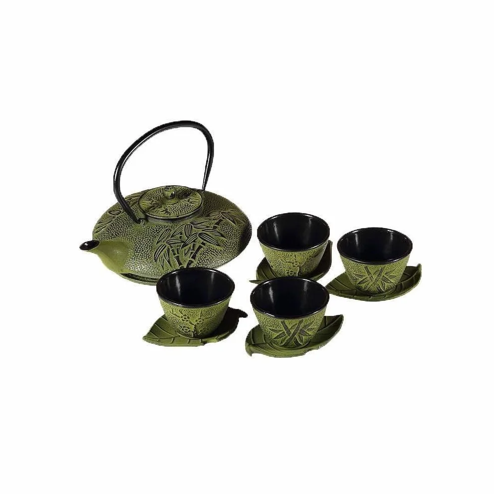 lachineuse Gusseisen Deko – 1 Teekanne, 4 Gusseisentassen & Teesieb – Kapazität 0,8 L Asiatische Dekoration – Japanisches Geschirr-Geschenkidee – Farbe, Grüner Bambus