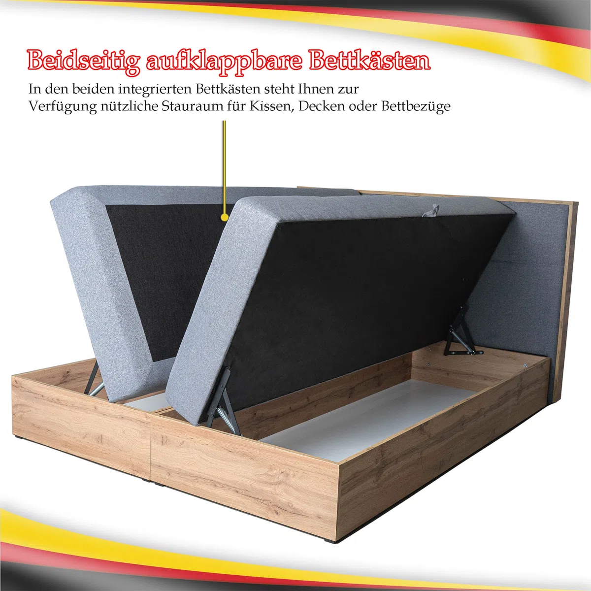 FURNISTAR Boxspringbett LOFT 1-180x200cm Schwarz. Doppelbett mit Bonellmatratze, Bettkasten, Topper, Kopfteil.