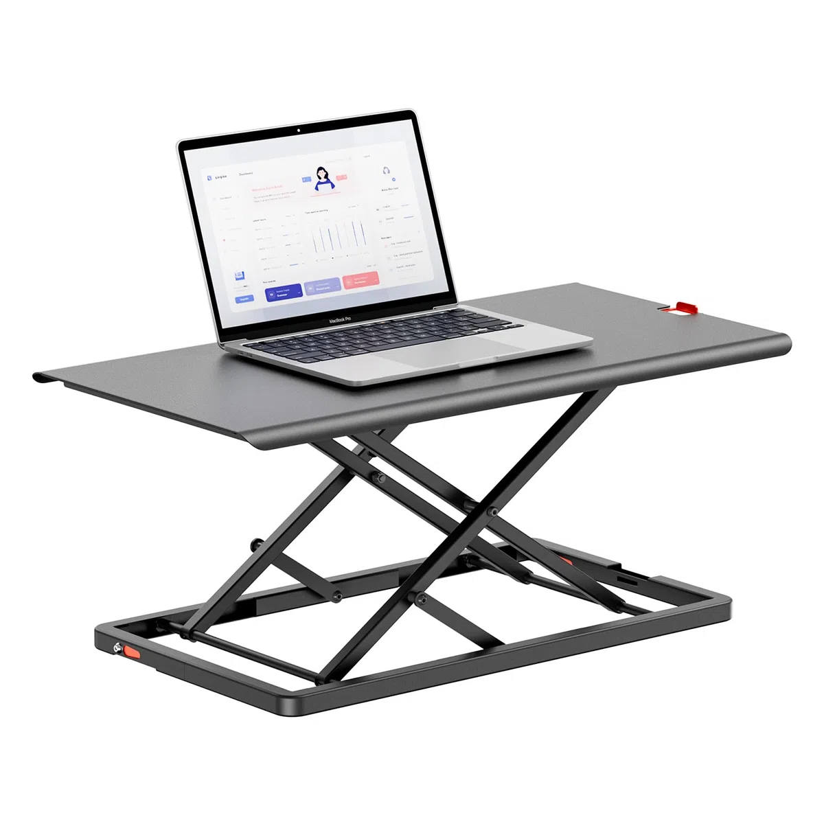 Höhenverstellbarer Schreibtisch-Konverter, Ultraflacher Sitz-Steh-Arbeitsplatz, Leicht Verstellbarer Laptop-Riser, Verschleißfeste Metalltischplatte– Schwarz