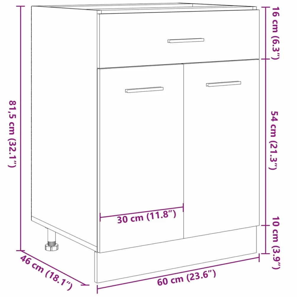 vidaXL Schubunterschrank Lyon Sonoma-Eiche 60x46x81,5 cm Holzwerkstoff, Küchenschrank, Gastronomieschrank, Gastro Möbel, Küchenmöbel, Aufbewahrungsschrank