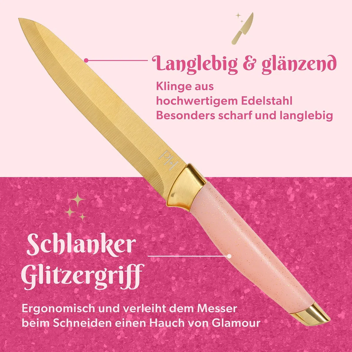 Paris Hilton – 10-teiliges Messerset aus Edelstahl mit robustem Bambus-Messerblock – Ideal für jede Küche, hohe Schnittpräzision & langlebiges Design, Rosa