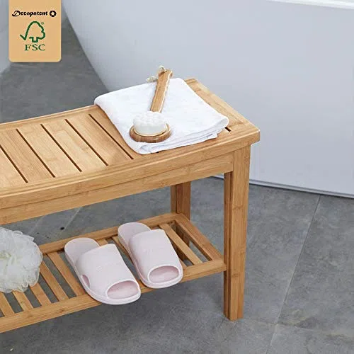 Robuste Badezimmer-Bank aus Bambusholz - Stabile Holzbank für das Badezimmer - Praktisch als Badhocker / Badstuhl - Decopatent